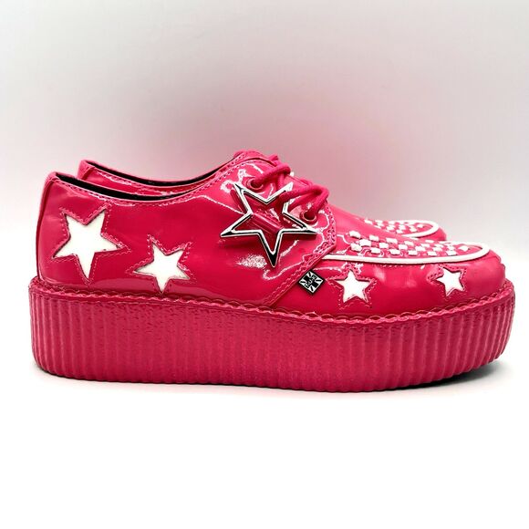T.U.K. Pink & White Star Viva Mondo Creeper Bold Iconic Platform Vegan Sz 7 - Picture 9 of 13